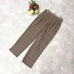 良品✨ビス（L）テーパード ワイドパンツ チェック柄 ウエストゴム 茶 美脚