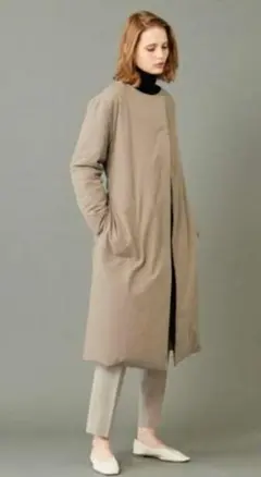 BEIGE，ノーカラー ダウン コート