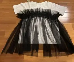 チュールTシャツ　ホワイト　ブラック　フリーサイズ
