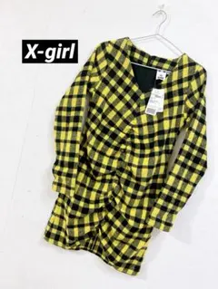 X-girl SHAGGY PLAID SHIRRED DRESS ワンピース