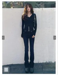 ダークブルーハイウエストデニムパンツ