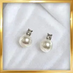 パール ピアス ホワイト シルバー フォーマル ダイヤ風 結婚式 上品 シンプルのサムネイル