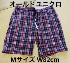 オールドユニクロ　チェック　ハーフパンツ　 Mサイズ 82cm ネイビー基調のサムネイル