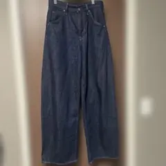 ダークブルー ワイドレッグ デニムパンツ