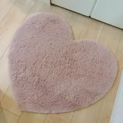 ハート型 ふわふわラグ 滑り止め付き ローズピンク 約80×75cmのサムネイル