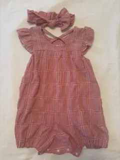 赤チェック柄ロンパース80サイズ お値下げ⭕️