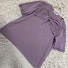 pierre cardin 半袖ニット ラベンダー M リボン 可愛い 着回しのサムネイル