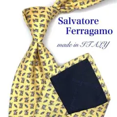 【大特価】Salvatore Ferragamo ネクタイ 犬 黄 総柄