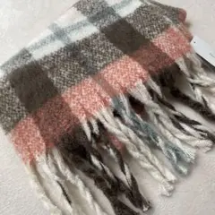 【新品未使用】チェック柄マフラー ピンク ブラウン