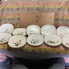 九谷焼花紋銘名皿　松邦作　取り皿　共箱　昭和レトロ　15.7×2.2cmのサムネイル