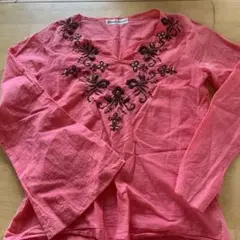 刺繍入りピンクフレアスリーブチュニック