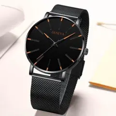 【 新品 送料無料】GENEVA 腕時計 ブラック×オレンジ ステンレス ベルト