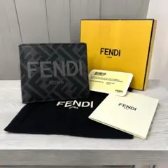 ✨極美品✨FENDIフェンディ　ロゴ　二つ折り財布　ズッカ柄　グレー　札入れ