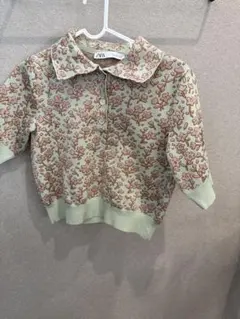 ZARA ミントグリーン 花柄 半袖ポロシャツ・サマーニット