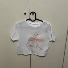 OLIVE des OLIVE 猫プリント リボン Tシャツ ホワイト F