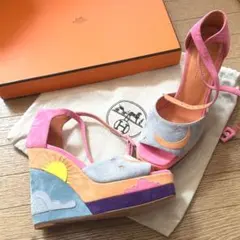 HERMES エルメス 編み込み ウェッジソール サンダル 37 - メルカリ