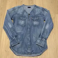 Levi's REDTAB ノーカラーデニムシャツ ジップアップ ビンテージ加工