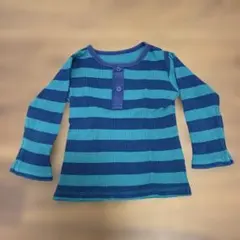 長袖カットソー 青緑ストライプ 95cm