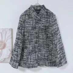 ナチュラルベーシック　ツイードジャケット ボタン付　ショート丈　白／黒　L