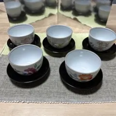 花柄 陶器 湯飲み &お茶受け皿5個セット