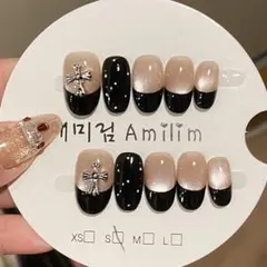 Amilim ネイルチップ クロスモチーフ フレンチ　ブラック