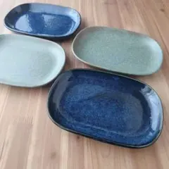 楕円角皿・４枚　美濃焼〈新品・未使用〉