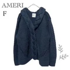 AMERI ケーブルニット ショールカラー ゆるだぼ 厚手 Ｆ　ネイビーのサムネイル
