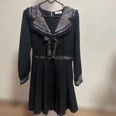 リズリサ 黒のレース襟ひざ丈ワンピース