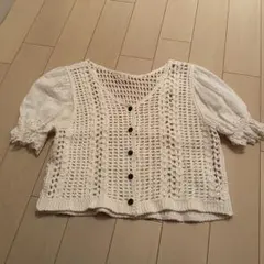 レーススリーブVネック透かし編みニットカーディガン GRL