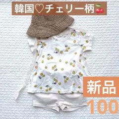 キッズ　tシャツ　女の子　チェリー柄　フリル　韓国子供服　くすみカラー　100