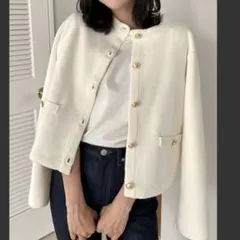 2026年最新】アニュアンスオリジナルボタンノーカラーニットジャケット