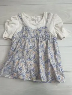 【M様専用】花柄　半袖リブニット 110サイズ レイヤードトップス