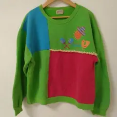 FIORUCCI フィオルッチカラフルパッチワークトレーナー160 日本製 黄緑