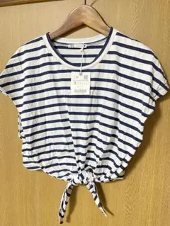 ZARA 白とネイビーのストライプ クロップドTシャツ sサイズ