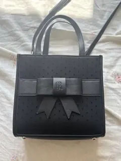 evelyn エブリン ノベルティ リボン付き黒ショルダーバッグ