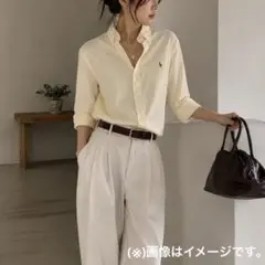 00s ラルフローレン 無地 ポニー刺繍 シャツ 七分袖 ナイガイ y2k 白 