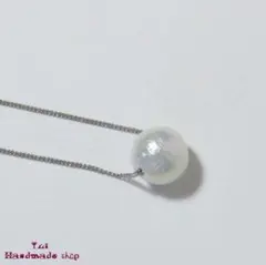 リッチホワイト コットンパールのショートネックレス シルバーチェーン