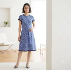 【courreges 】クレージュ ひざ丈ワンピース 半袖 ブルー　美品のサムネイル