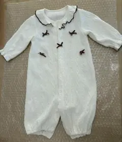 ホワイト ケーブル編みロンパース 70