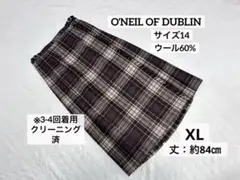 オニールオブダブリン　サイズ14 ウール　チェックロングスカート　巻き　L LL