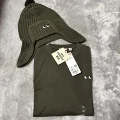 ユニクロ　アニヤ　メリノクルーネックセーター160&ニットキャップ