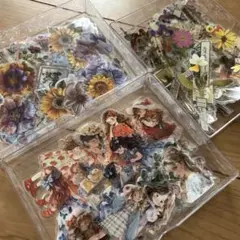 コラージュ素材シール　PETシール　ヴィンテージフラワー