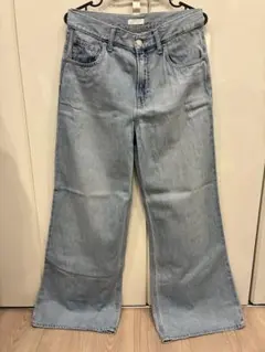 美品◆ユニクロ ドレープワイドフレアジーンズ ブルー 25 裾上げなし