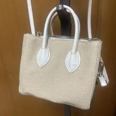 ベージュ 白キャンバス ショルダーバッグのサムネイル