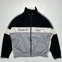 90s リーボック ベロア トラックジャケット L相当 黒 グレー 7503