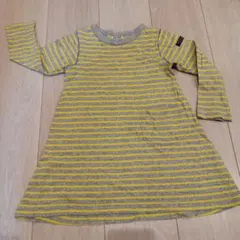 長袖 ワンピース チュニック 100 黄色 グレー ボーダー