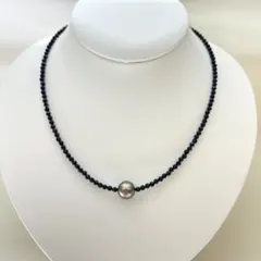 【新品】黒蝶真珠タヒチパールブラックトルマリンネックレス