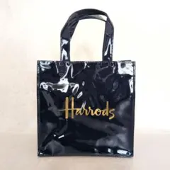 【未使用級】 Harrods ハロッズ エナメルトートバッグ ロゴ ネイビー
