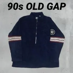 90s OLD GAP ネイビー ハーフジップ　フリース ストライプ Sサイズ