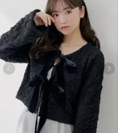 CHICO 前後2wayフロントリボン配色カーディガン